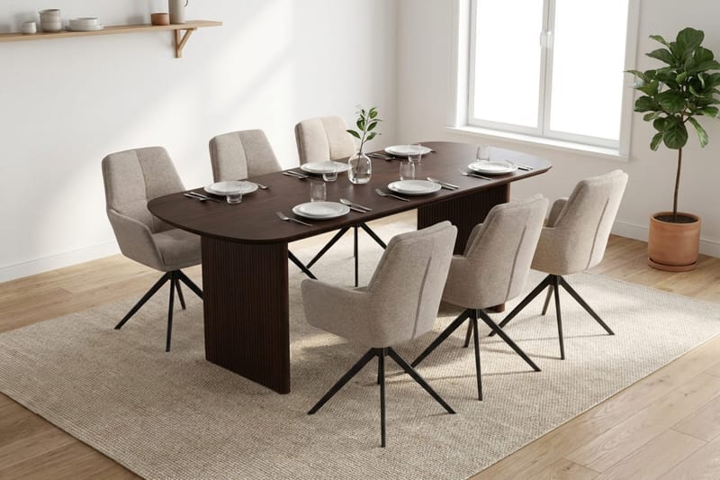 Alma spisegruppe rektangulær 180 cm røget eg med 6 Torsby spisebordsstole - Røget eg - Møbler - Borde - Spisebordssæt