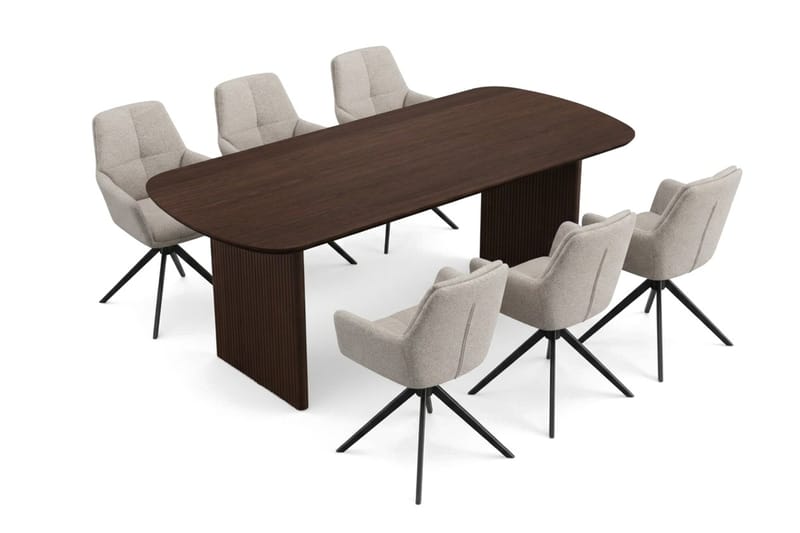 Alma spisegruppe rektangulær 180 cm røget eg med 6 Torsby spisebordsstole - Røget eg - Møbler - Borde - Spisebordssæt