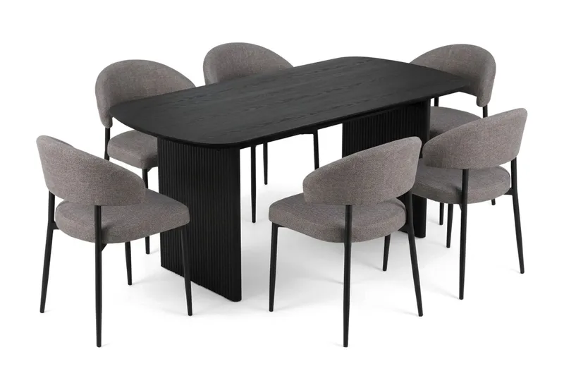Alma spisegruppe rektangulær 180 cm Sort med 6 Sawako-spisestole - Sort - Møbler - Borde - Spisebordssæt