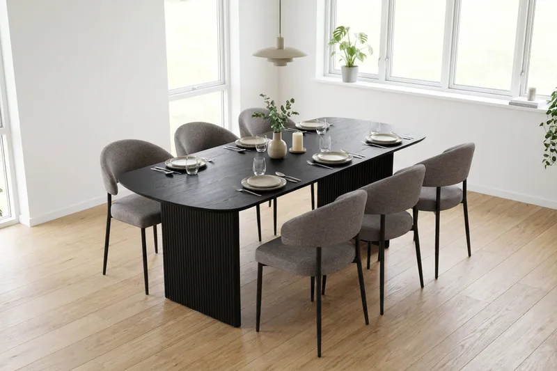 Alma spisegruppe rektangulær 180 cm Sort med 6 Sawako-spisestole - Sort - Møbler - Borde - Spisebordssæt