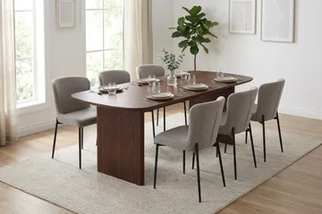Alma spisegruppe rektangulær 180 cm Valnød med 6 Elsie spisestole - Valnød/Lysegrå - Møbler - Borde - Spisebordssæt