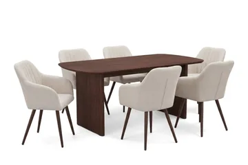 Alma spisegruppe rektangulær 180 cm valnød med 6 Filippa-spisestole - Valnød - Møbler - Borde - Spisebordssæt
