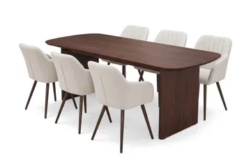 Alma spisegruppe rektangulær 180 cm valnød med 6 Filippa-spisestole - Valnød - Møbler - Borde - Spisebordssæt