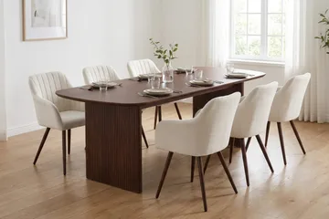 Alma spisegruppe rektangulær 180 cm valnød med 6 Filippa-spisestole - Valnød - Møbler - Borde - Spisebordssæt