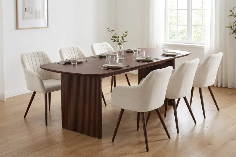 Alma spisegruppe rektangulær 180 cm valnød med 6 Filippa-spisestole - Valnød - Møbler - Borde - Spisebordssæt