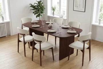 Alma spisegruppe rektangulær 180 cm valnød med 6 Molly-spisestole - Valnød - Møbler - Borde - Spisebordssæt