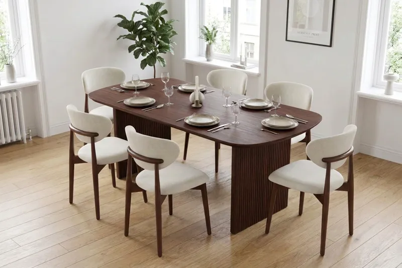 Alma spisegruppe rektangulær 180 cm valnød med 6 Molly-spisestole - Valnød - Møbler - Borde - Spisebordssæt