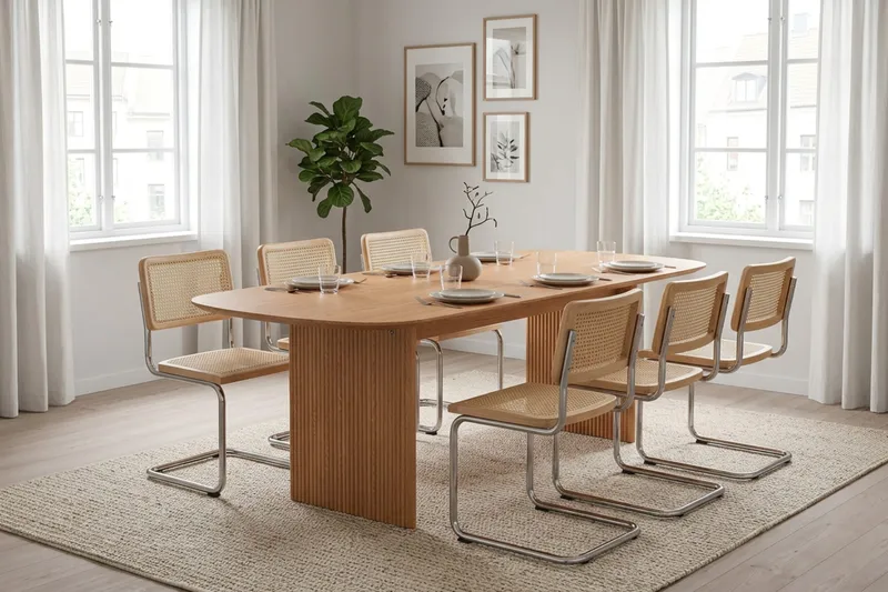Alma spisegruppe rektangulær 220 cm eg med 6 Build-spisestole - Eg - Møbler - Borde - Spisebordssæt