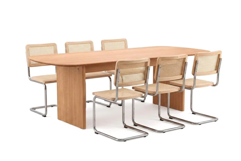 Alma spisegruppe rektangulær 220 cm eg med 6 Build-spisestole, Eg