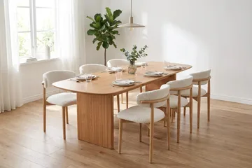 Alma spisegruppe rektangulær 220 cm eg med 6 Jaiveer spisebordsstole - Eg - Møbler - Borde - Spisebordssæt