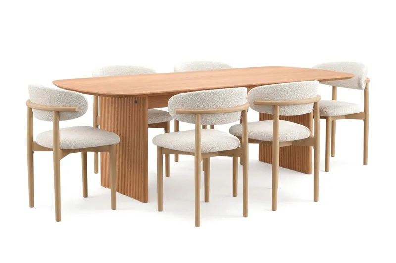 Alma spisegruppe rektangulær 220 cm eg med 6 Jaiveer spisebordsstole, Eg