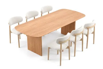 Alma spisegruppe rektangulær 220 cm eg med 6 Jaiveer spisebordsstole - Eg - Møbler - Borde - Spisebordssæt