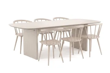 Alma spisegruppe rektangulær 220 cm hvidlaseret med 6 Tyrö-spisestole - Hvidlaseret - Møbler - Borde - Spisebordssæt