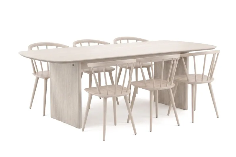 Alma spisegruppe rektangulær 220 cm hvidlaseret med 6 Tyrö-spisestole, Hvidlaseret