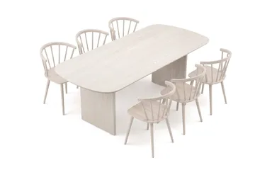 Alma spisegruppe rektangulær 220 cm hvidlaseret med 6 Tyrö-spisestole - Hvidlaseret - Møbler - Borde - Spisebordssæt