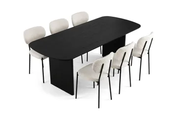 Alma spisegruppe rektangulær 220 cm Sort med 6 Gemmiano-spisestole - Sortbejdset eg - Møbler - Borde - Spisebordssæt
