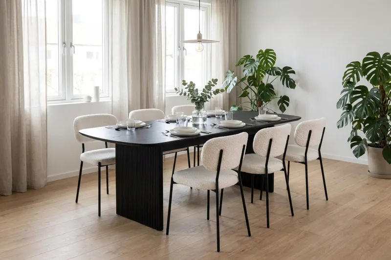 Alma spisegruppe rektangulær 220 cm Sort med 6 Gemmiano-spisestole - Sortbejdset eg - Møbler - Borde - Spisebordssæt