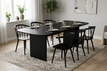 Alma spisegruppe rektangulær 220 cm sort med 6 Tyrö-spisestole - Sort - Møbler - Borde - Spisebordssæt