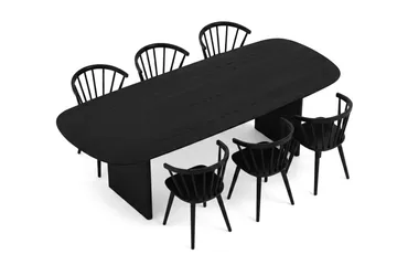 Alma spisegruppe rektangulær 220 cm sort med 6 Tyrö-spisestole - Sort - Møbler - Borde - Spisebordssæt