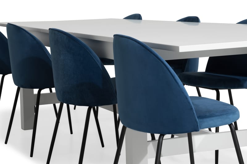 Altea Spisebordssæt (Kan forlænges)t med 8 Felipe  Velour - Hvid/Mørkeblå/Sorte Ben - Spisebordssæt