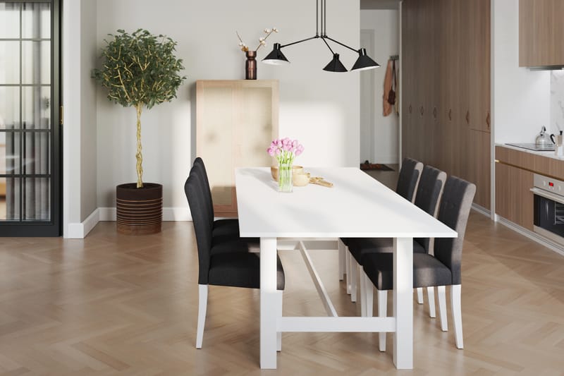 Altea Spisebordssæt med 6 Viktor Stole - Hvid/Mørkegrå - Spisebordssæt