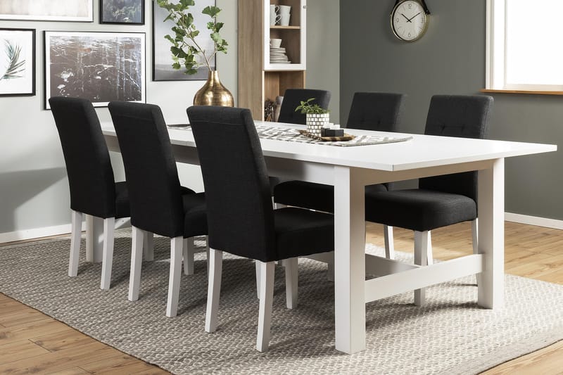 Altea Spisebordssæt med 6 Viktor Stole - Hvid/Mørkegrå - Spisebordssæt