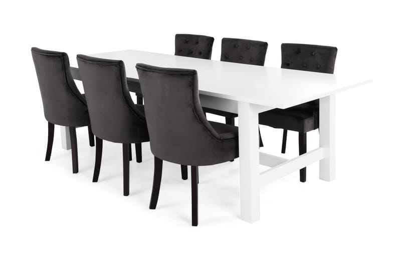 Altea Spisebordssæt med 6 Viktoria Lænestol - Hvid/Grå Velour - Spisebordssæt