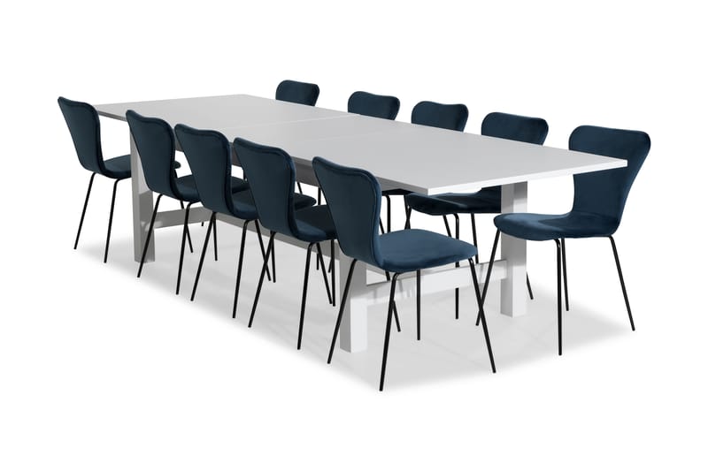 Altea Spisebordssæt Udvideligt 240 cm med 10 Perco Stole Vel - Hvid/Blå - Spisebordssæt
