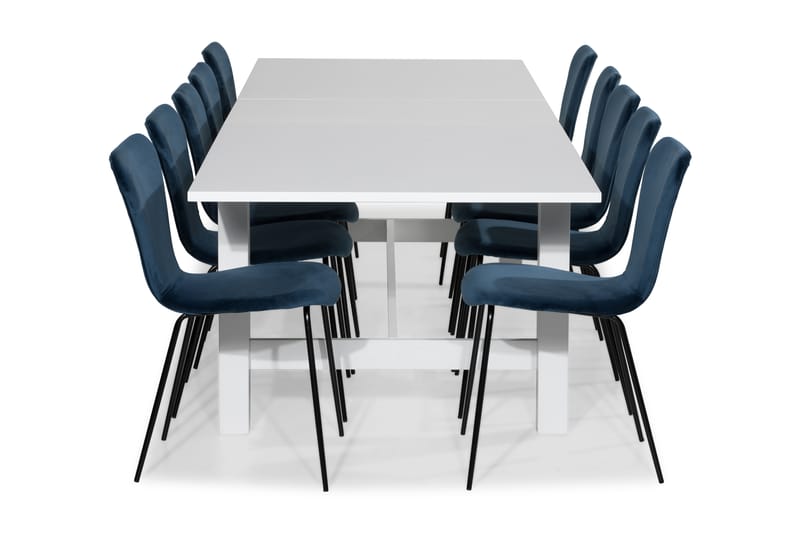 Altea Spisebordssæt Udvideligt 240 cm med 10 Perco Stole Vel - Hvid/Blå - Spisebordssæt