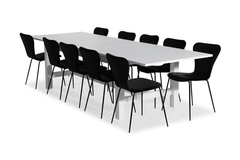 Altea Spisebordssæt Udvideligt 240 cm med 10 Perco Stole Vel - Hvid/Sort - Spisebordssæt