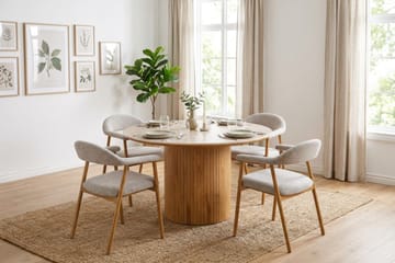 Arvo rund spisegruppe 120 cm eg med 4 Ronja spisebordsstole - Eg/Eg - Møbler - Borde - Spisebordssæt