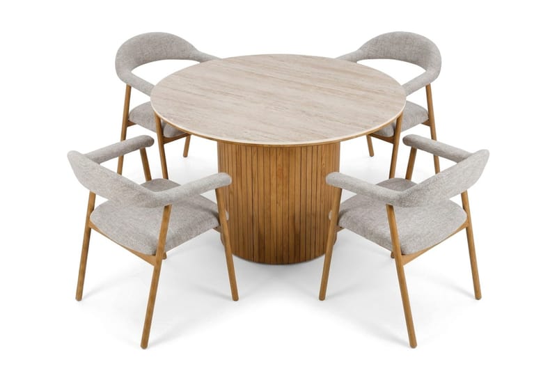 Arvo rund spisegruppe 120 cm eg med 4 Ronja spisebordsstole - Eg/Eg - Møbler - Borde - Spisebordssæt