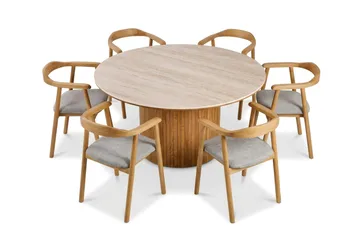 Arvo Spisegruppe rund 150 cm Eg med 6 Jolie Spisebordsstole - Eg - Møbler - Borde - Spisebordssæt
