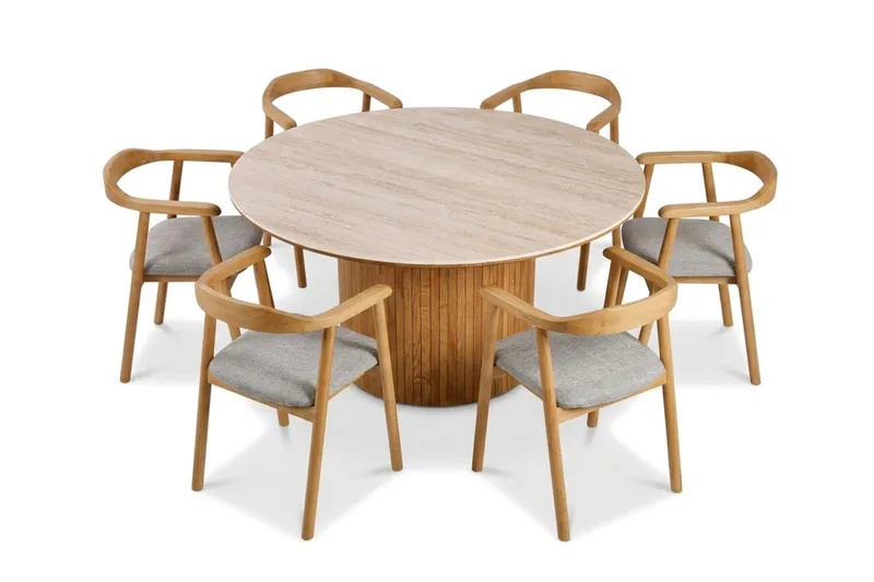 Arvo Spisegruppe rund 150 cm Eg med 6 Jolie Spisebordsstole - Eg - Møbler - Borde - Spisebordssæt