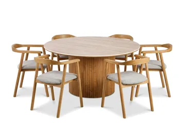 Arvo Spisegruppe rund 150 cm Eg med 6 Jolie Spisebordsstole - Eg - Møbler - Borde - Spisebordssæt