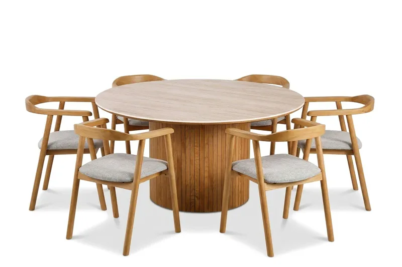 Arvo Spisegruppe rund 150 cm Eg med 6 Jolie Spisebordsstole, Eg