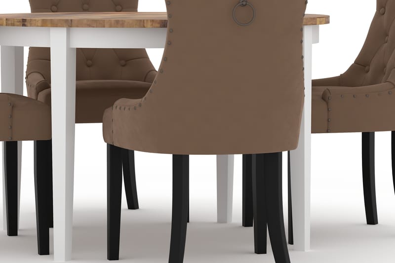 Asuma Spisebord 120 cm Rundt med 4st Viktoria Spisebordsstol - Antik - Spisebordssæt