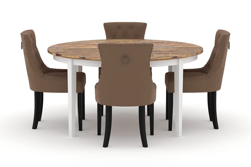 Asuma Spisebord 150 cm Rundt med 4st Viktoria Spisebordsstol - Antik - Spisebordssæt