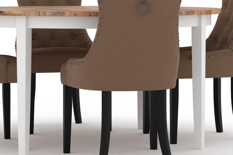 Asuma Spisebord 150 cm Rundt med 4st Viktoria Spisebordsstol - Antik - Spisebordssæt