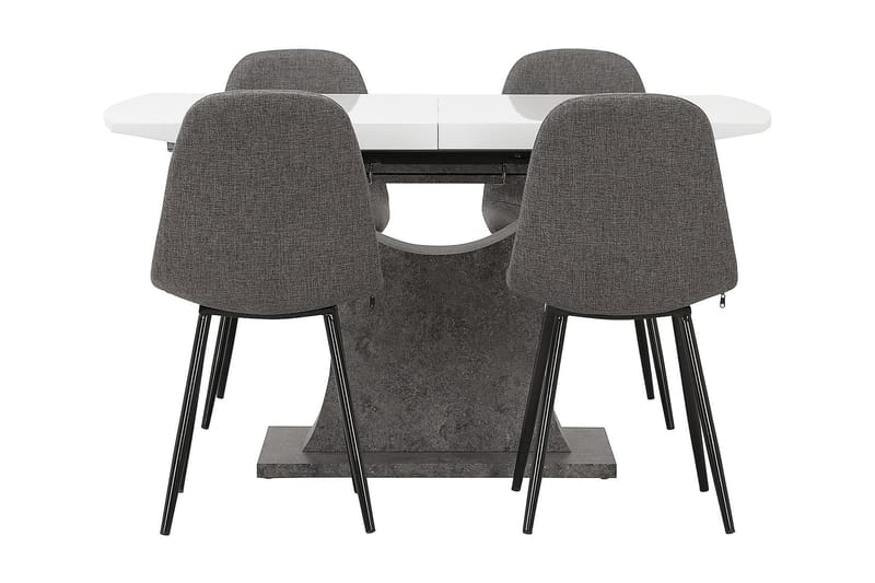 Azusa Spisebordssæt 140 cm med 4 John Stol - Hvid/Beton/Grå/Sort - Spisebordssæt