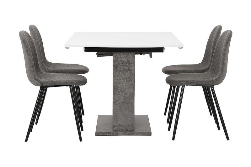 Azusa Spisebordssæt 140 cm med 4 John Stol - Hvid/Beton/Grå/Sort - Spisebordssæt