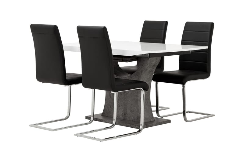 Azusa Spisebordssæt 140 cm med 4 Sorado Stol - Hvid/Beton/Sort - Spisebordssæt