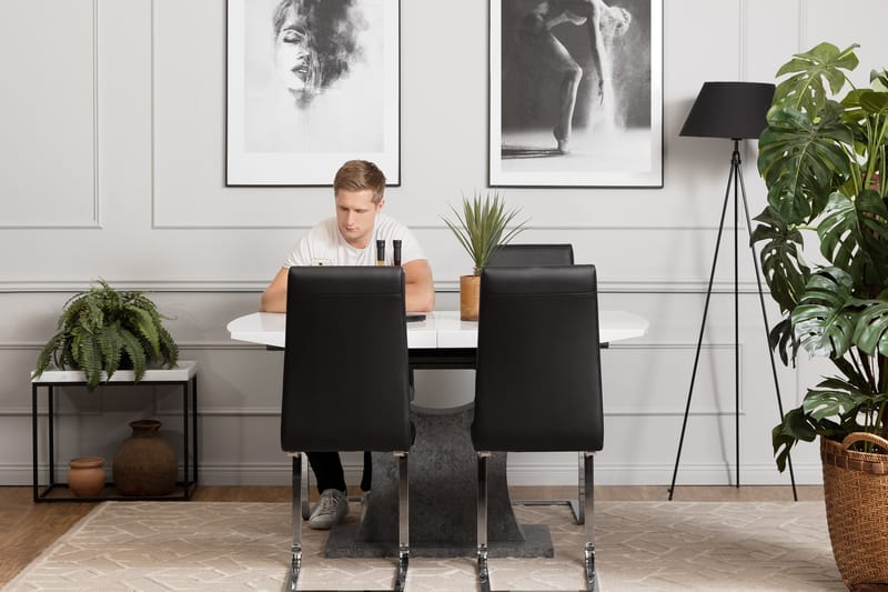 Azusa Spisebordssæt 140 cm med 4 Sorado Stol - Hvid/Beton/Sort - Møbler - Borde - Spisebordssæt