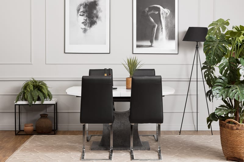 Azusa Spisebordssæt 140 cm med 4 Sorado Stol - Hvid/Beton/Sort - Møbler - Borde - Spisebordssæt
