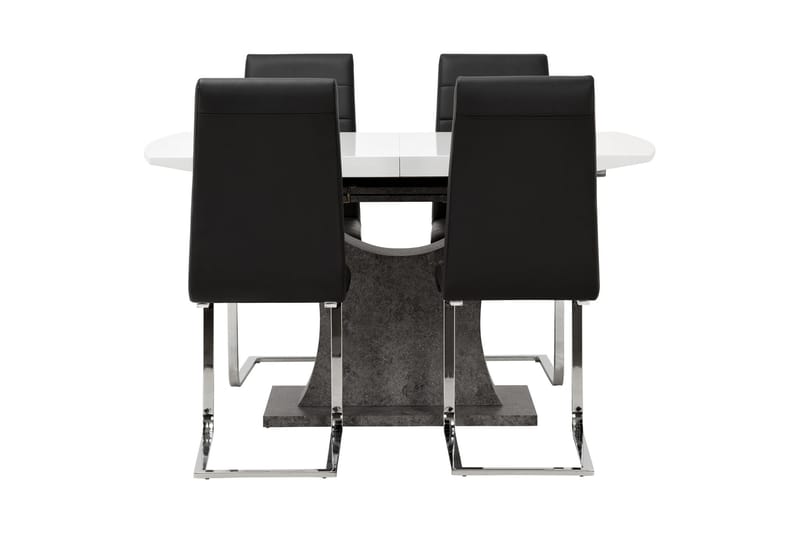 Azusa Spisebordssæt 140 cm med 4 Sorado Stol - Hvid/Beton/Sort - Møbler - Borde - Spisebordssæt