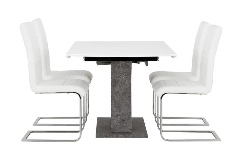 Azusa Spisebordssæt 140 cm med 4 Sorado Stole - Hvid/Beton - Spisebordssæt