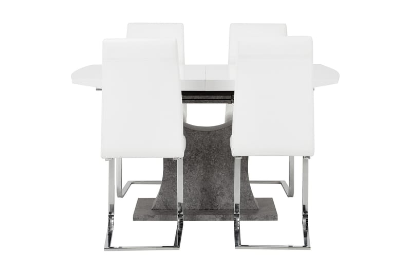 Azusa Spisebordssæt 140 cm med 4 Sorado Stole - Hvid/Beton - Spisebordssæt