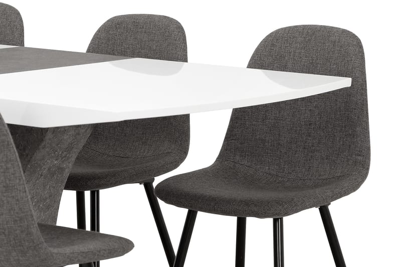 Azusa Spisebordssæt 140 cm med 6 John Stol - Hvid/Beton/Grå/Sort - Spisebordssæt