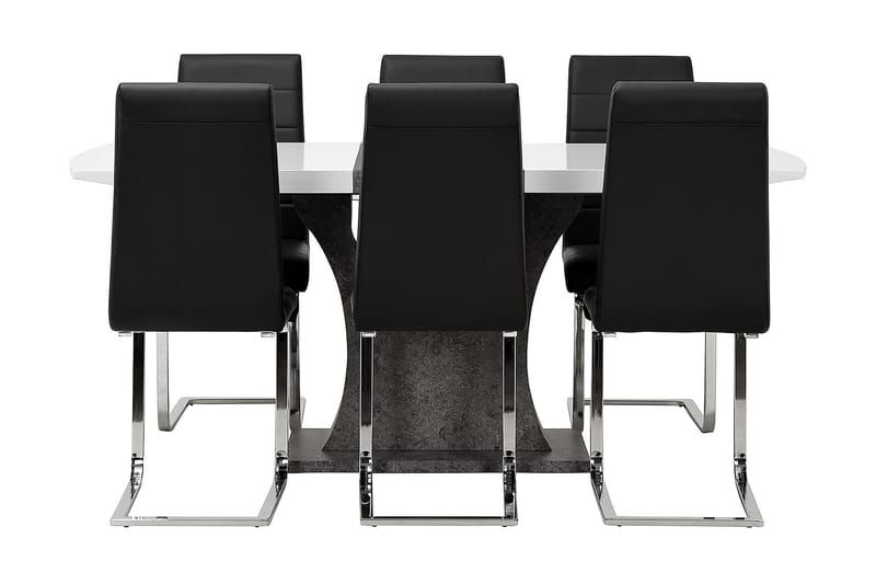 Azusa Spisebordssæt 140 cm med 6 Sorado Stol - Hvid/Beton/Sort - Spisebordssæt