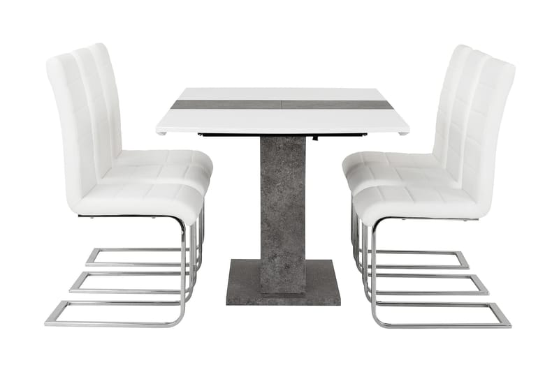 Azusa Spisebordssæt 140 cm med 6 Sorado Stole - Hvid/Beton - Spisebordssæt